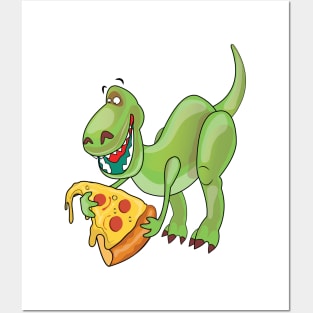 Dinosaur Eating Pizza Posters and Art